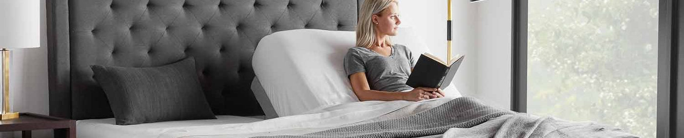 <Hope mattress, Malouf Structures M555 adjustable base, choice of Malouf zoned dough lavender pillow with spritzer or Malouf Zoned Activedough Bamboo Charcoal pillow, memory foam>